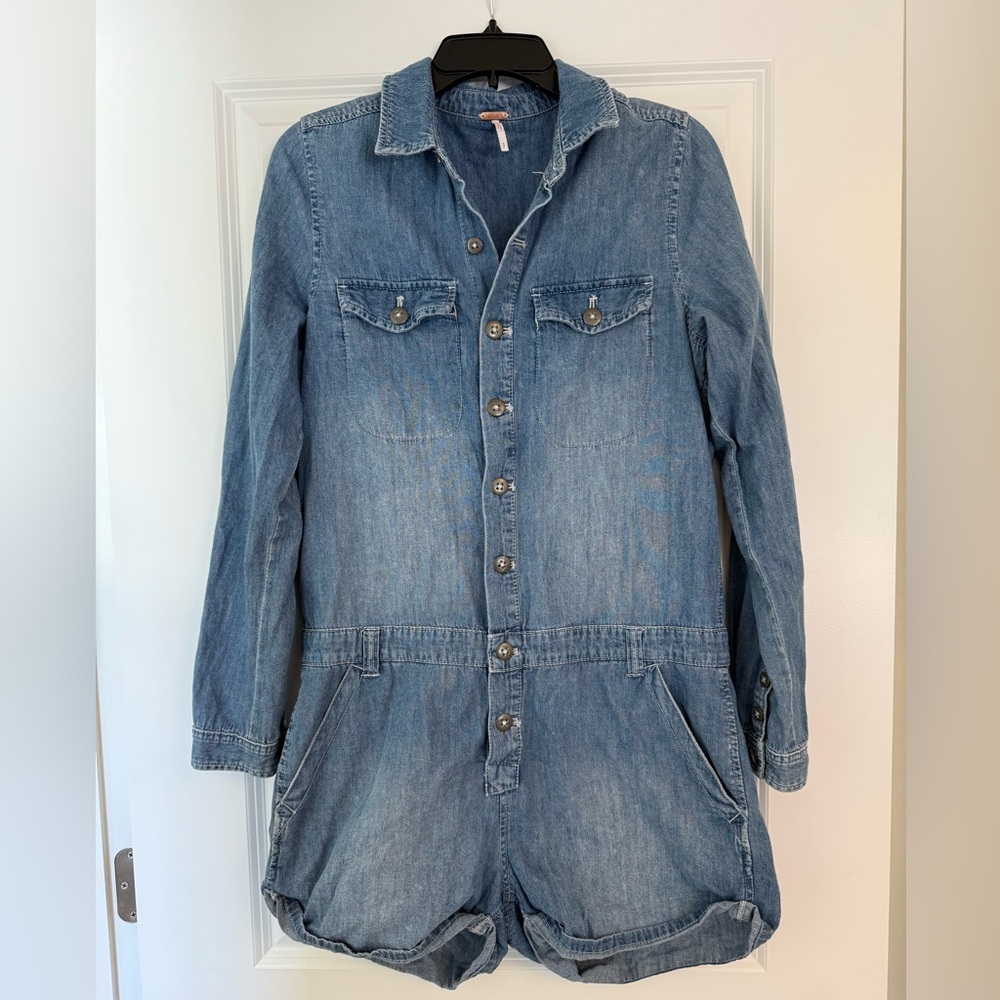 Free People Denim Button-Up Romper